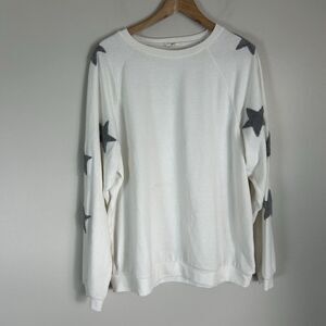 Easel S Sweatshirt Star Embroidered Gray Terry White Pullover Crew Western